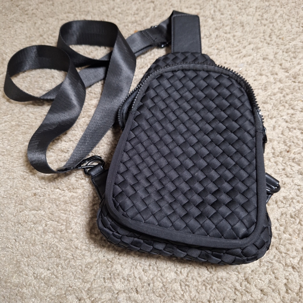 The SOL & SELENE Beyond The Horizon Woven Neoprene Sling Black Bag
